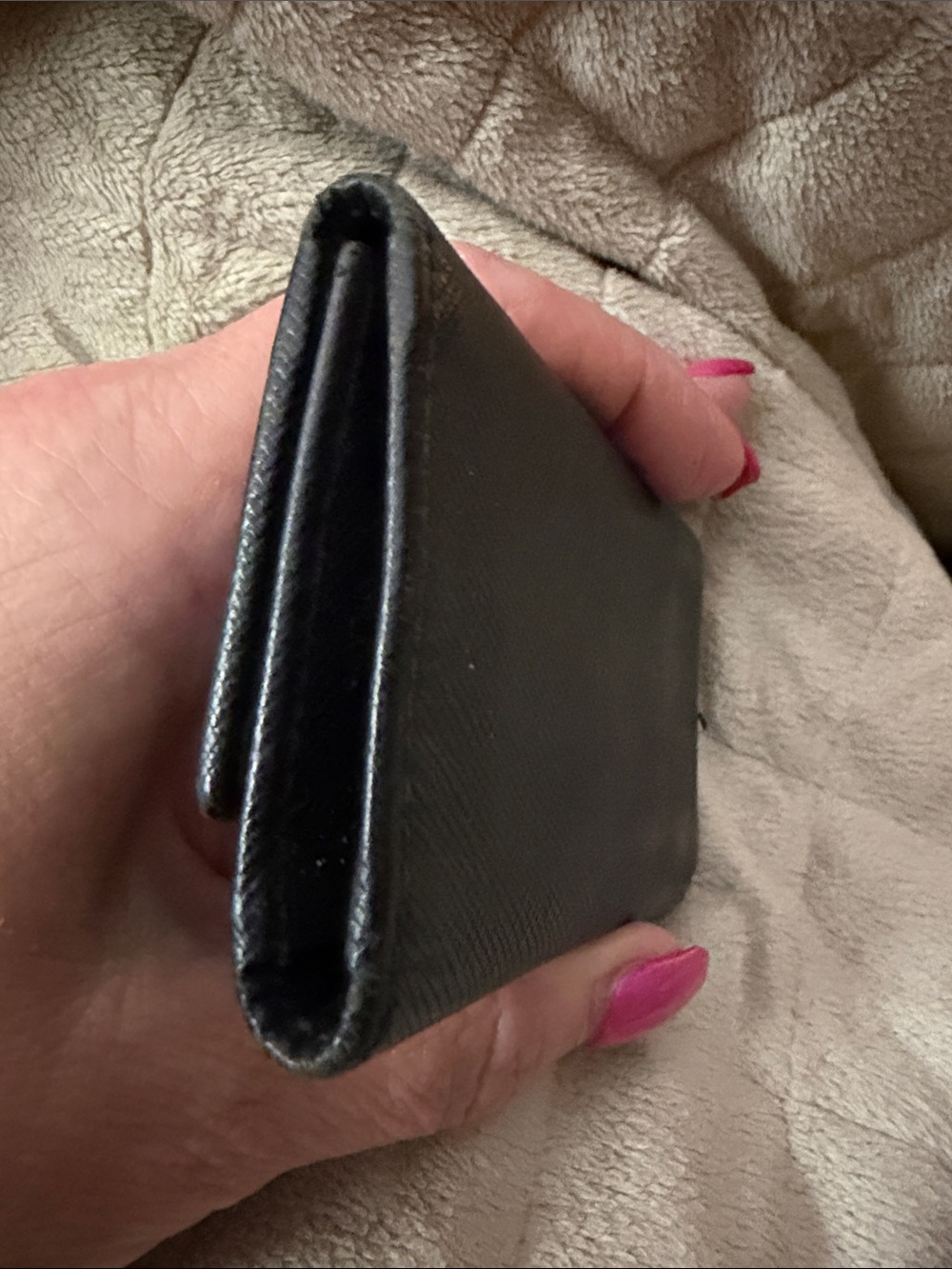 Prada Black Saffiano Leather Card & Key Holder with Metal Triangle Logo - Picture 6 of 11